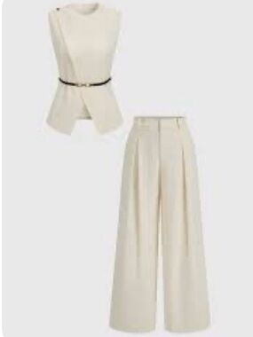 Commense sleeveless belted top & Pleated pants set